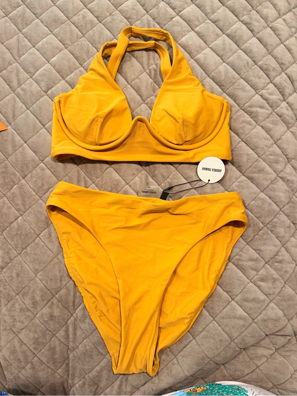 Andrea Iyamah Golden Yellow Halter Bikini Set